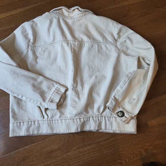 Free People Ivory Eisenhower Slouchy Denim Jacket Size Oversized Preppy - Picture 4 of 6